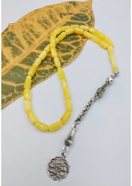 Sarı Kapsül Kesim Beyrut Toz Kehribar Tespih (Ahşap Kutulu)