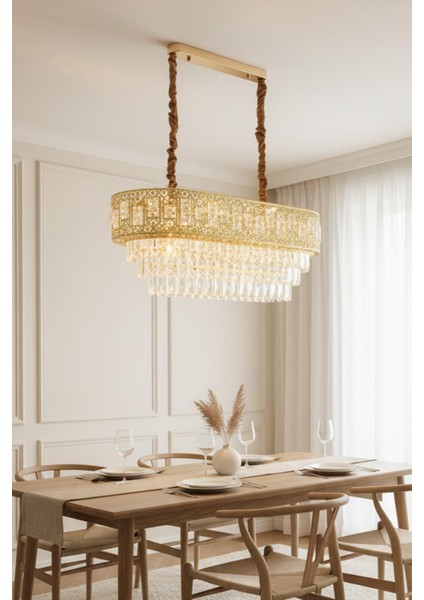Oyma Gold 90 cm Kristal Taşlı Modern Avize – Yemek Masası, Salon ve Oturma Odası fiyatları