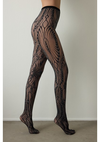 Siyah Çift Renkli Duo File Desenli 15 Denye İnce Külotlu Çorap