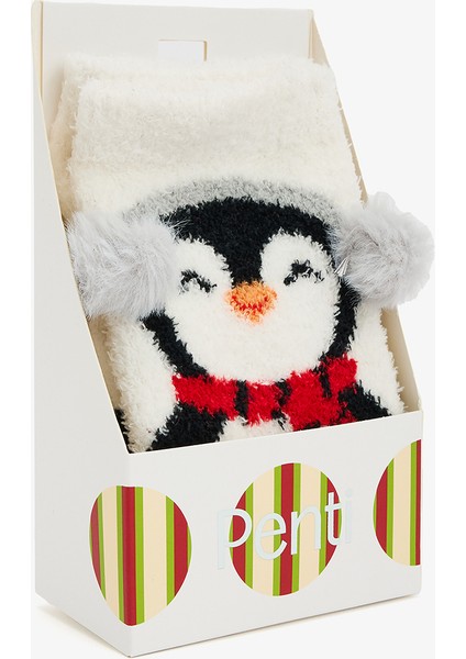 Kırık Beyaz Penguenli Ponponlu Ev Patiği fiyatları