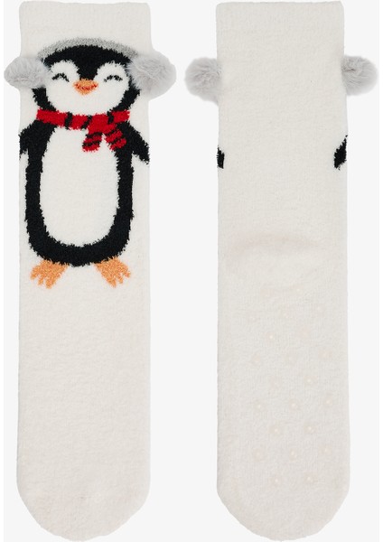 Kırık Beyaz Penguenli Ponponlu Ev Patiği modelleri