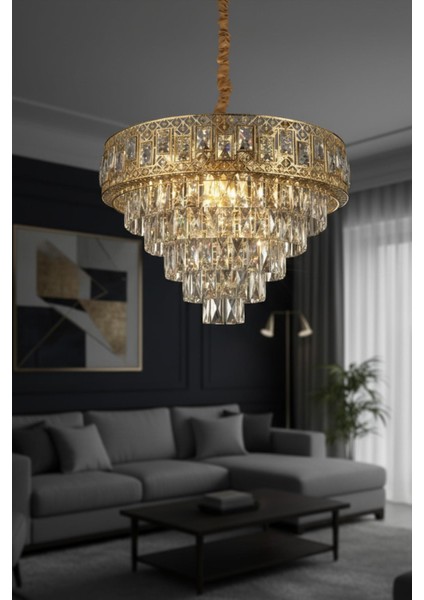 Oyma Gold 50 cm Kristal Taşlı Modern Avize – Salon ve Oturma Odası
