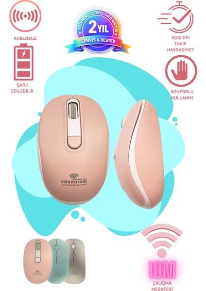 Kablosuz Wireless Mouse Pembe