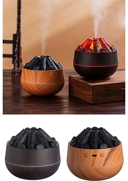 Volkan Efektli Aromaterapi Hava Nemlendirici – LED Alev Görünümlü, Ultrasonik Sis Teknolojili