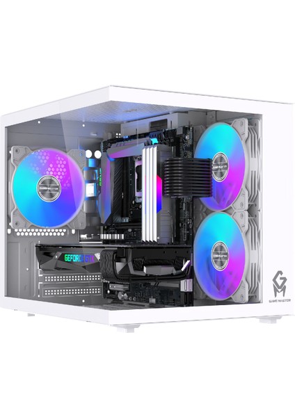 Gm-X1 Tuştan Değişmeli 3x Rgb Fanlı Gaming Mini Akvaryum M-Atx Beyaz Kasa