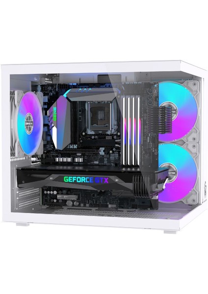 Gm-X1 Tuştan Değişmeli 3x Rgb Fanlı Gaming Mini Akvaryum M-Atx Beyaz Kasa fiyatları