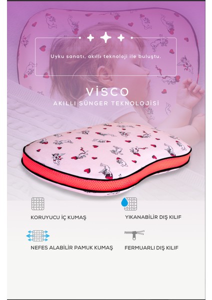 Visco Ortopedik Çocuk Yastığı,hava Kanallı %100 Pamuk Kumaş YEDEK KILIF HEDİYELİ