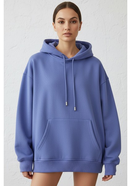 Kadın Pendepe Üç Ip Şardonlu Kapşonlu Kanguru Cep Sweatshirt Lila fiyatları