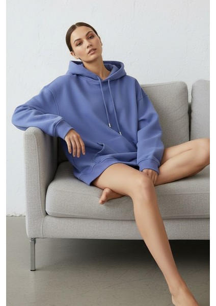 Kadın Pendepe Üç Ip Şardonlu Kapşonlu Kanguru Cep Sweatshirt Lila modelleri