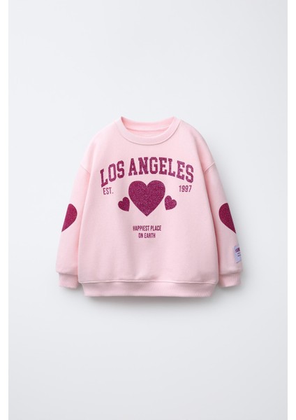 Kız Çocuk Pamuklu Pembe Oversize Kalpli Sweatshirt ve Bol Paça Eşofman Takım indirimleri