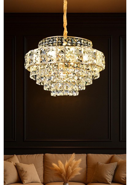 Capella Gold Kristal Yuvarlak Avize 50 cm – Lüks Salon Aydınlatması fiyatları