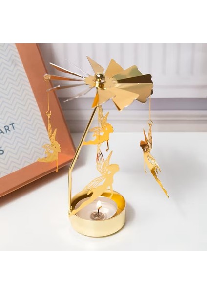 Dekoratif Dönen Mumluk Mum Isısıyla Dönen Gold Metal Ev Dekoru