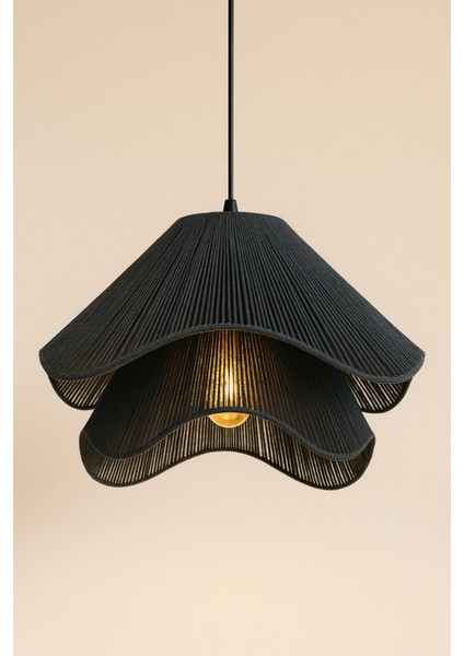 Çift Kat Dalga Form Ip Sarımlı Sarkıt Avize Antrasit Siyah 55X45 E27 Ayarlanabilir