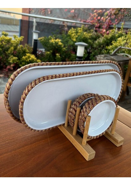 Tekstil 4 ’lü Hasır Görünümlü Servis ve Sunum Seti – Şık Masa Sunumları Için -Kırmızı