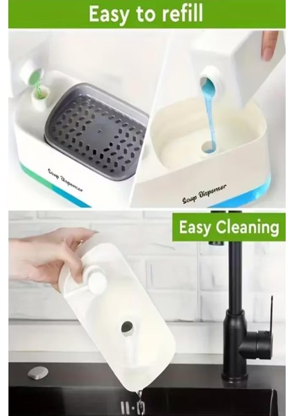 Çift Hazneli Beyaz Sıvı Sabunluk ve Otomatik Süngerli El ve Bulaşık Sabunu Seti Mutfak Banyo fırsatları