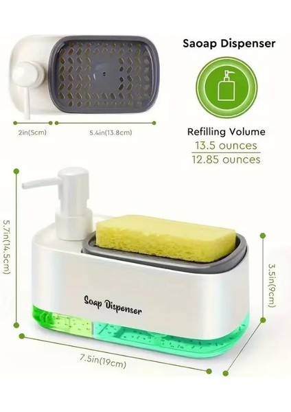 Çift Hazneli Beyaz Sıvı Sabunluk ve Otomatik Süngerli El ve Bulaşık Sabunu Seti Mutfak Banyo indirimleri