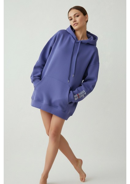 Kadın Jennifer Kapşonlu Kol Yazılı Üç Ip Şardonlu Sweatshirt Mor fiyatları