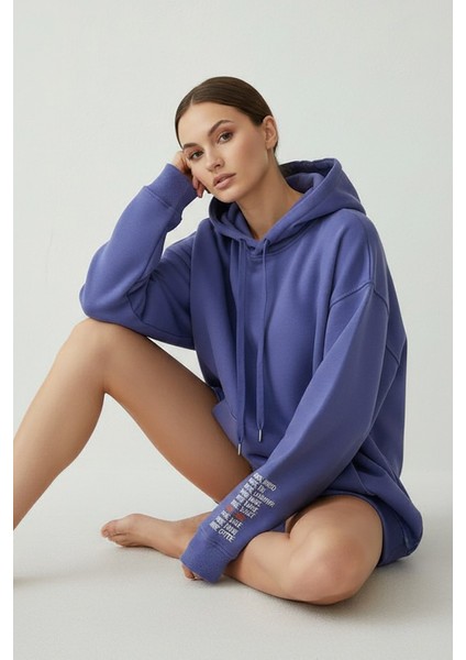 Kadın Jennifer Kapşonlu Kol Yazılı Üç Ip Şardonlu Sweatshirt Mor modelleri