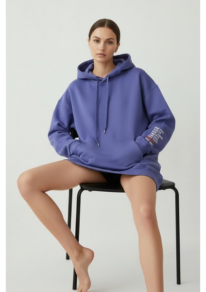 Kadın Jennifer Kapşonlu Kol Yazılı Üç Ip Şardonlu Sweatshirt Mor fırsatları