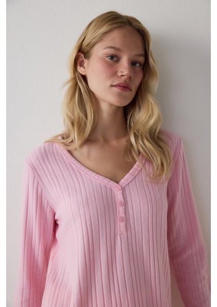 Gül Kurusu Cozy Time Ekoseli Uzun Kollu Pijama Takımı fiyatları