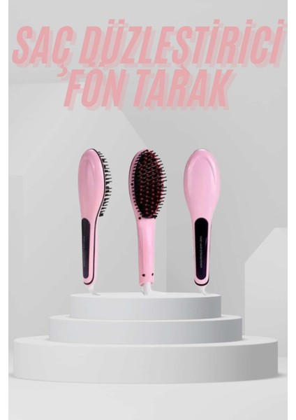 Elektrikli Saç Düzleştirici Tarak Saç Düzleştirici Fırça Sıkı Dişli Pembe