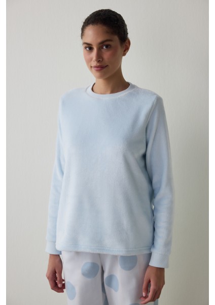 Açık Mavi Magic Bisiklet Yaka Sweatshirt Pijama Üstü