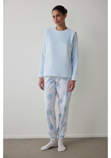 Açık Mavi Magic Bisiklet Yaka Sweatshirt Pijama Üstü fiyatları