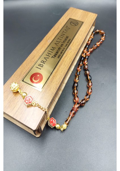 Sarı Siyah Arpa Kesim Ateş Kehribar Tespih (Ahşap Kutulu) fiyatları