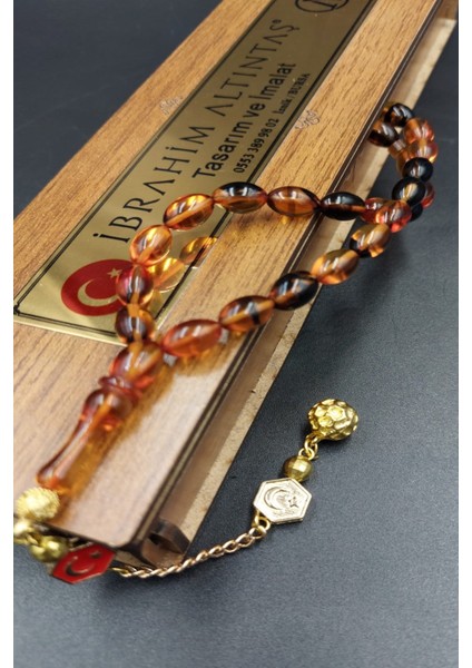 Sarı Siyah Arpa Kesim Ateş Kehribar Tespih (Ahşap Kutulu) modelleri