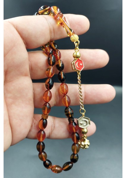 Sarı Siyah Arpa Kesim Ateş Kehribar Tespih (Ahşap Kutulu) fırsatları