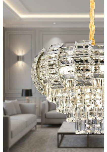 Billur Krom 50 cm Kristal Taşlı Modern Avize – Salon ve Oturma Odası fiyatları