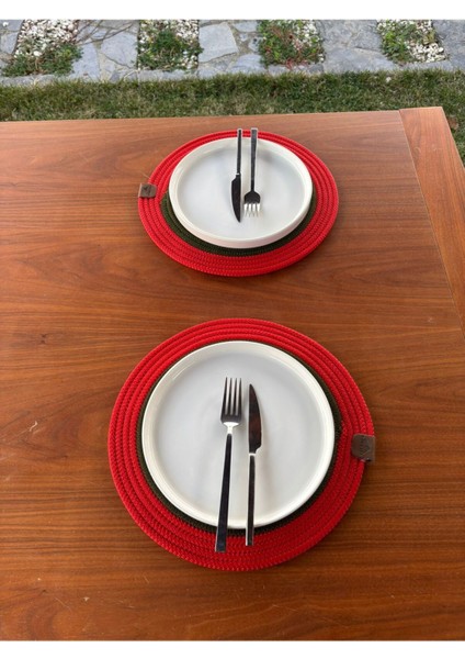 Yılbaşı Temalı Kırmızı Yeşil 2’li Hasır Görünümlü Amerikan Servis Supla – Leke Tutmaz – 33X33 cm