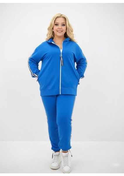Kadın Büyük Beden Kapüşonlu Baskı Detaylı Eşofman Takımı 8136-25