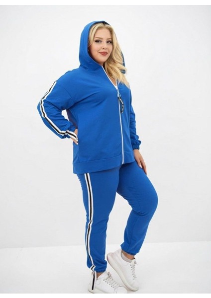 Kadın Büyük Beden Kapüşonlu Baskı Detaylı Eşofman Takımı 8136-25 fiyatları