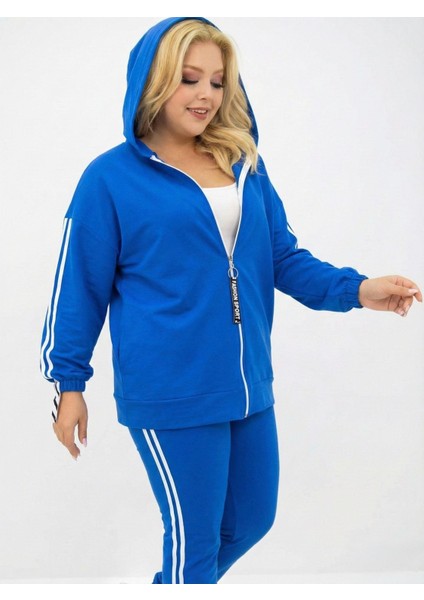 Kadın Büyük Beden Kapüşonlu Baskı Detaylı Eşofman Takımı 8136-25 modelleri