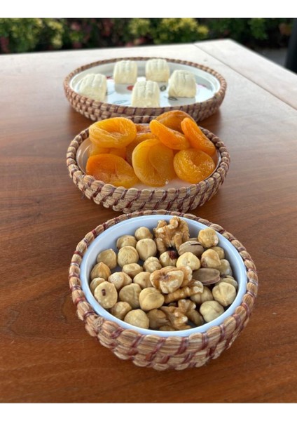 Kiraz Desenli Hasır Görünümlü Sunum Seti – Kırmızı Renk – 3 Parça El Yapımı Sofra Takımı indirimleri