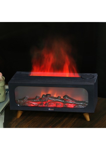 Alev Efektli Şömine Aromaterapi Difüzörü | 4’ü 1 Arada Nemlendirici | 150 ml Serin Buhar | LED Işık