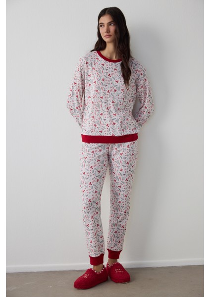 Açık Pembe Merry Season Bisiklet Yaka Uzun Kollu Termal Etkisi Pijama Takımı fiyatları