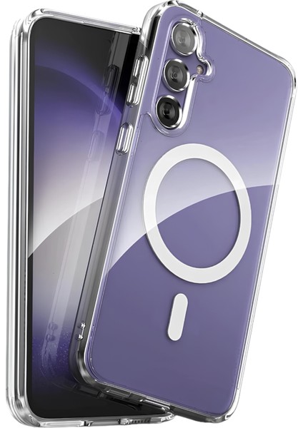 Samsung Galaxy S23 Fe Uyumlu Magsafe Sararmaz Şeffaf Sert Mika Silikon Kılıf