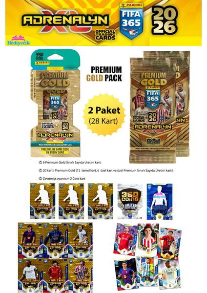 Special Limited Edition Panini Fıfa 365 2026 Adrenalyn Xl Premium Gold Futbolcu Kartları 2 Paket