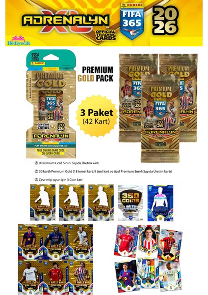 Special Limited Edition Panini Fıfa 365 2026 Adrenalyn Xl Premium Gold Futbolcu Kartları 3 Paket