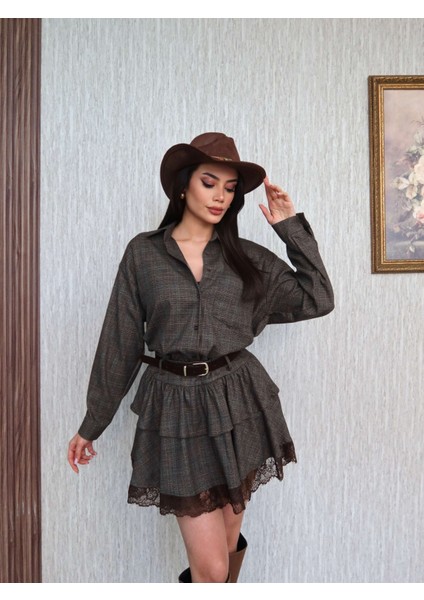 Dantel Detay Ekose Desen Etek Gömlek Takım fırsatları