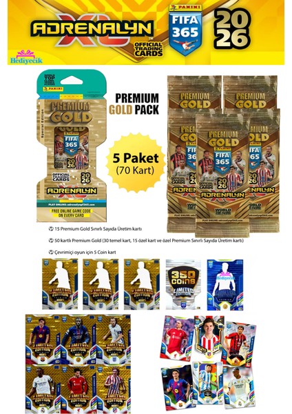 Special Limited Edition Panini Fıfa 365 2026 Adrenalyn Xl Premium Gold Futbolcu Kartları 5 Paket