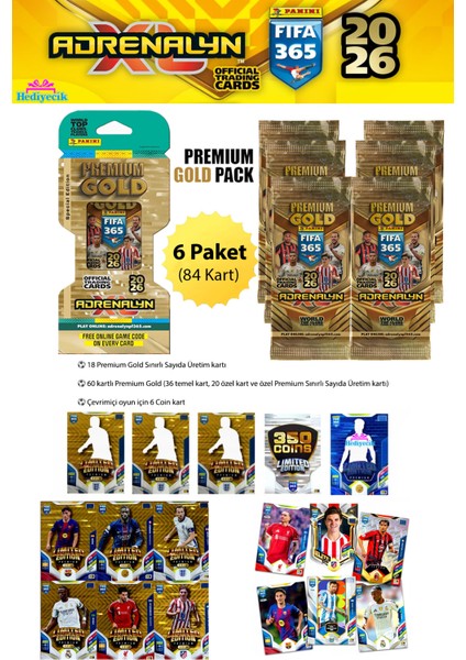 Special Limited Edition Panini Fıfa 365 2026 Adrenalyn Xl Premium Gold Futbolcu Kartları 6 Paket