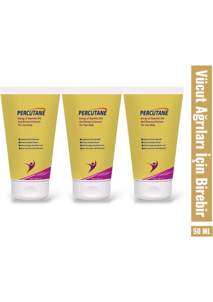 Percutane Kas ve Eklemler Için Ağrı Masaj Kremi 50 ml - 3 Adet / Yoğun Etkili, Rahatlatıcı Bitkisel Formül