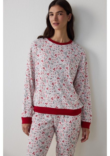 Açık Pembe Merry Season Bisiklet Yaka Uzun Kollu Termal Etkisi Pijama Takımı modelleri