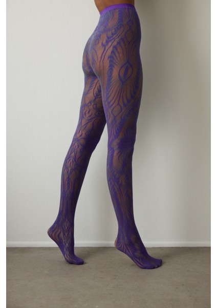 Mor Pembe Çift Renkli Duo File Desenli 15 Denye Ince Külotlu Çorap