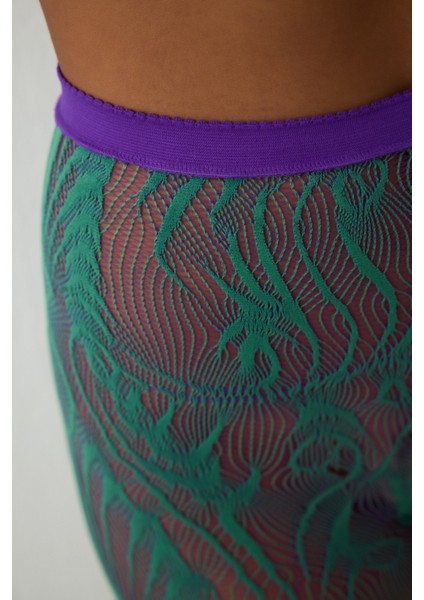 Mor Pembe Çift Renkli Duo File Desenli 15 Denye Ince Külotlu Çorap