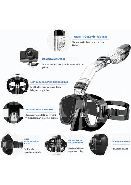 Şnorkel Seti-Yumuşak Silikon,kamera Uyumlu Dalış Maske, Su Sızdırmaz 🤿 modelleri
