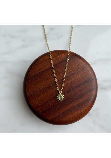 Taşlı Zarif Vintage Mini Güneş Çelik Kolye(Çapı:0,5cm)